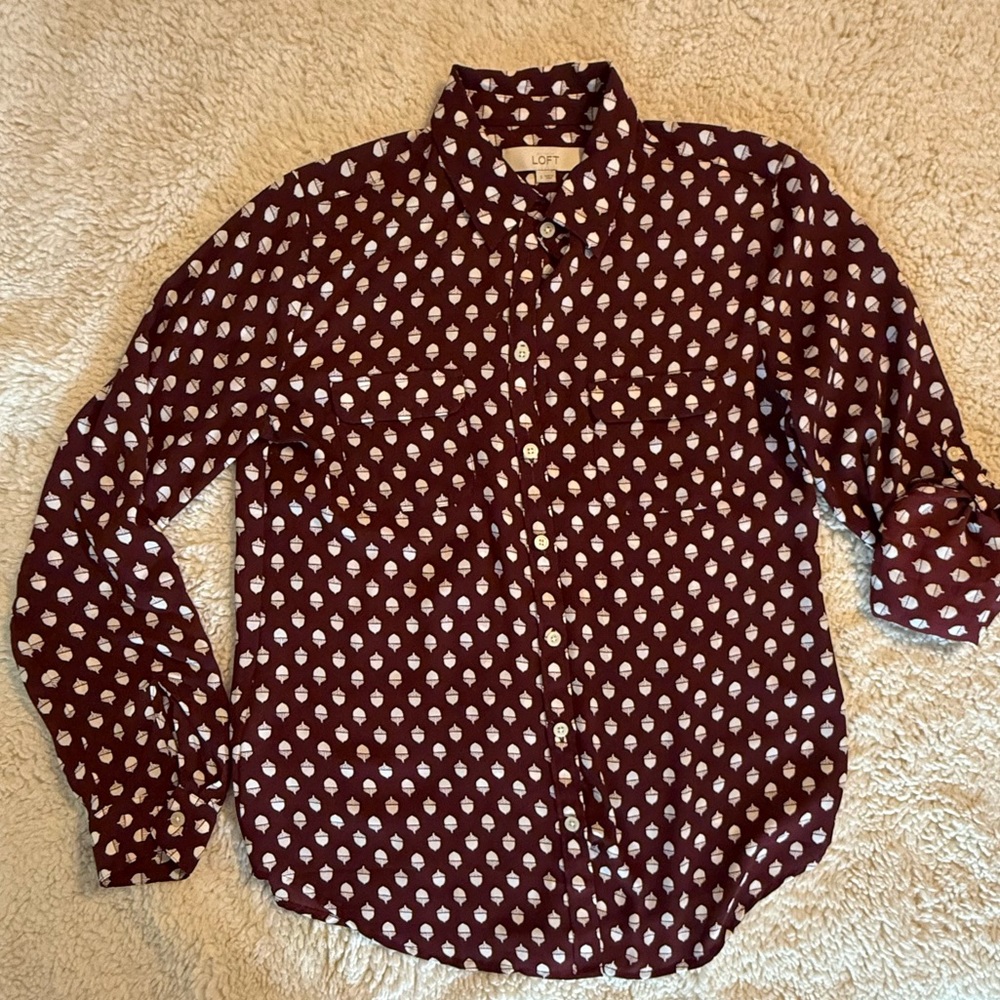 LOFT burgundy acorn print blouse